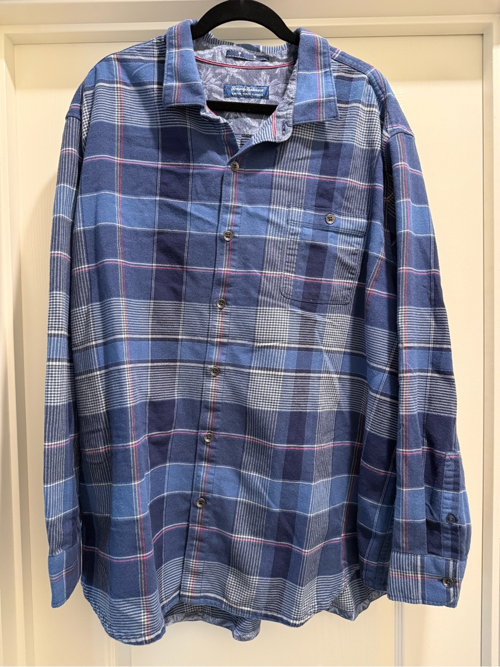 Tommy Bahama Blue Plaid Long Sleeve Button-Down Flannel Shirt